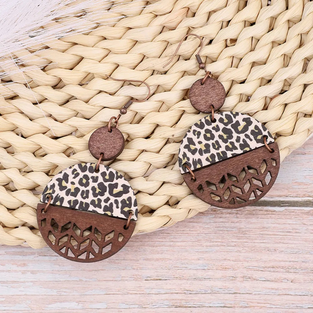 Wooden Cutout Leopard Dangle Earrings