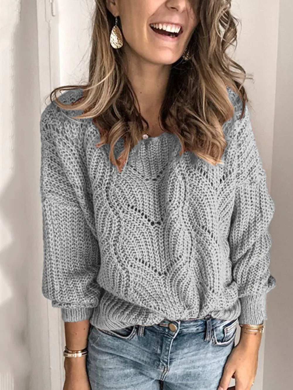 Openwork Round Neck Sweater