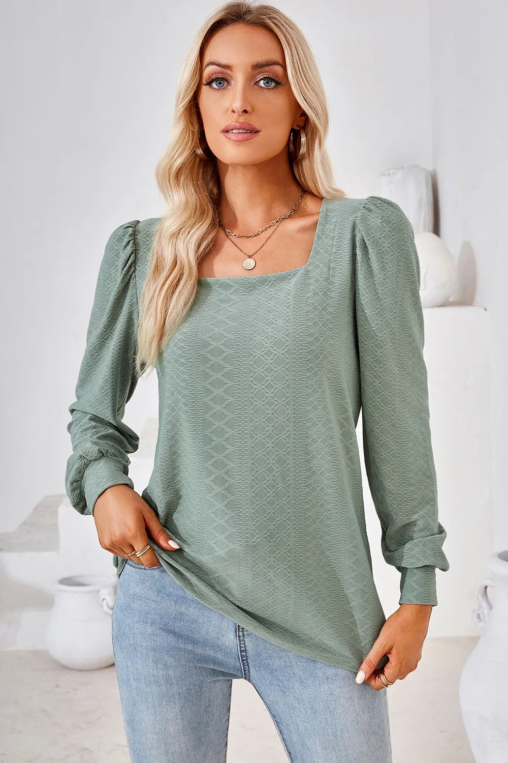 Square Neck Puff Sleeve T-Shirt