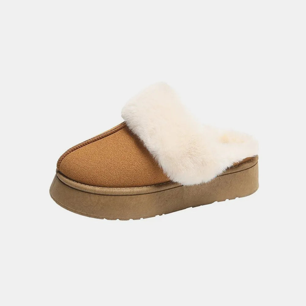 Center-Seam Furry Chunky Platform Slippers