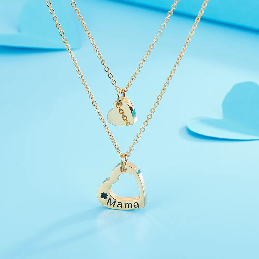 Stainless Steel Cutout Heart Double-Layered Necklace