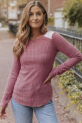 Ribbed Lace Detail Long Sleeve Knit Top