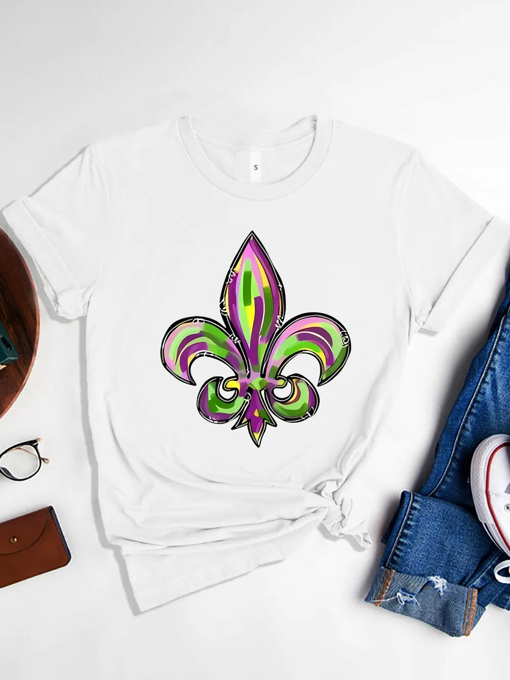 Mardi Gras Graphic Round Neck Short Sleeve T-Shirt