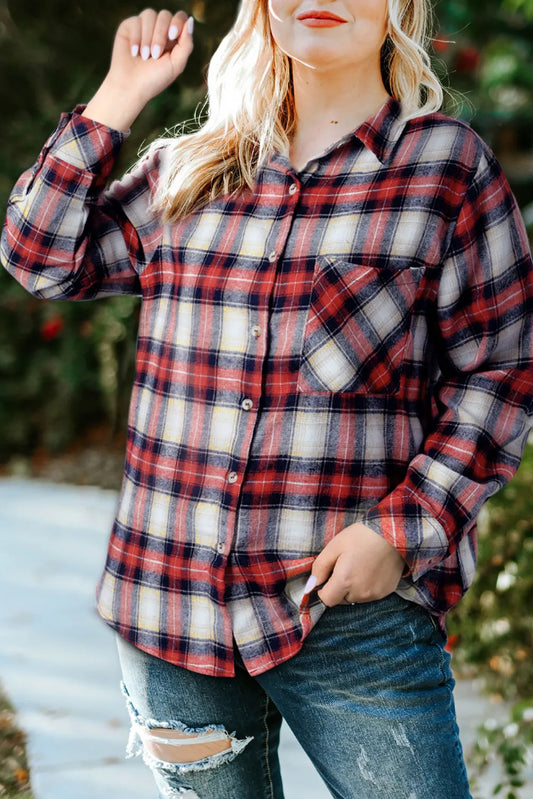 Plus Size Plaid Collared Neck Shirt