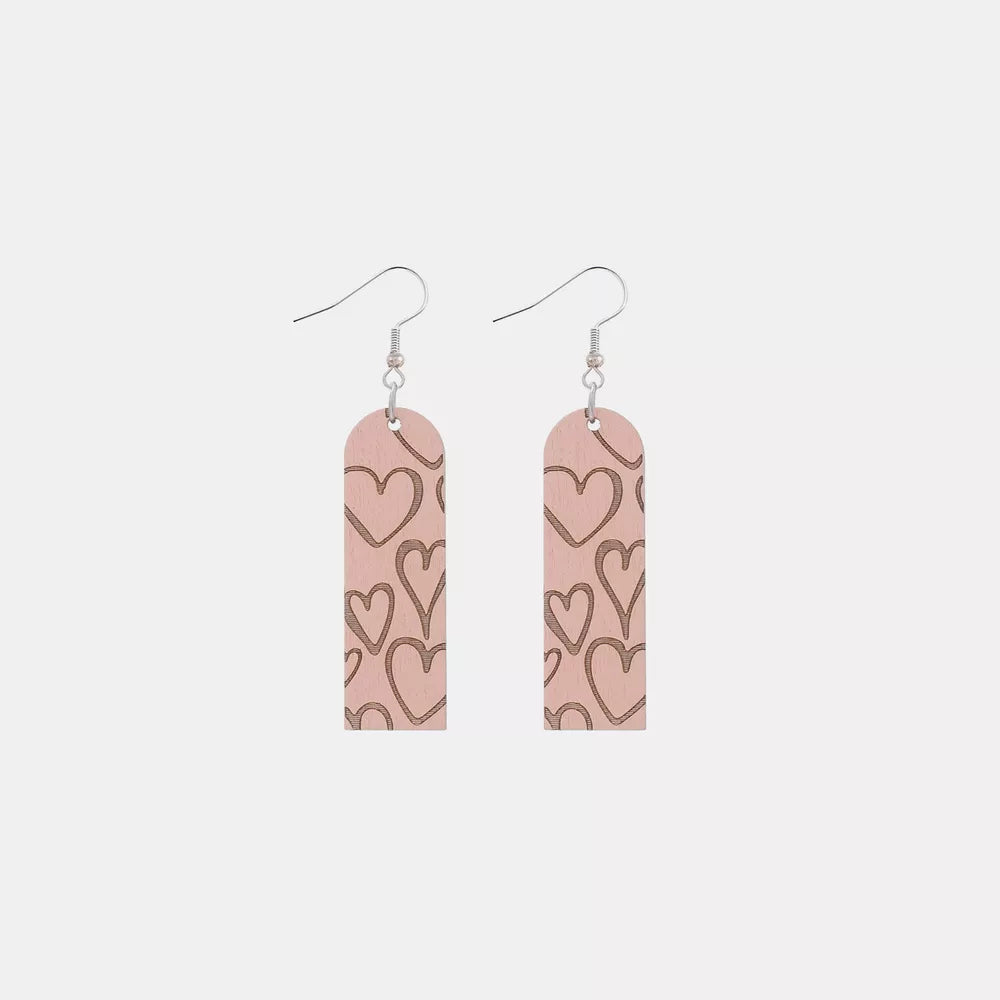 Heart Pattern Wooden Dangle Earrings