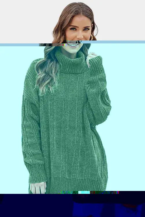 Turtleneck Drop Shoulder Sweater Dress