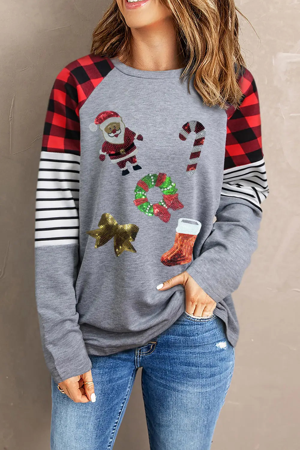 Christmas Element Sequin Round Neck Sweatshirt