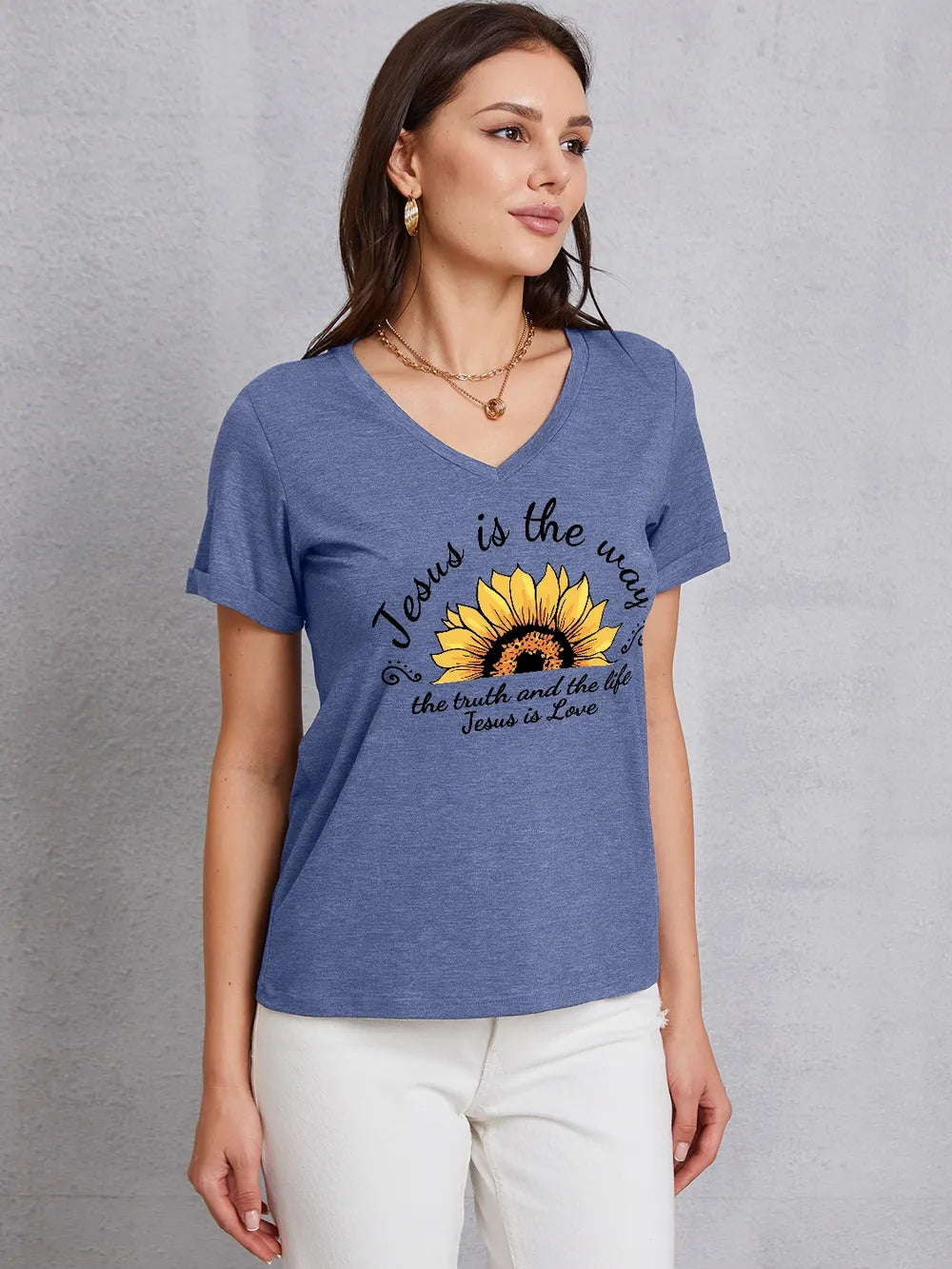 Sunflower V-Neck Short Sleeve T-Shirt