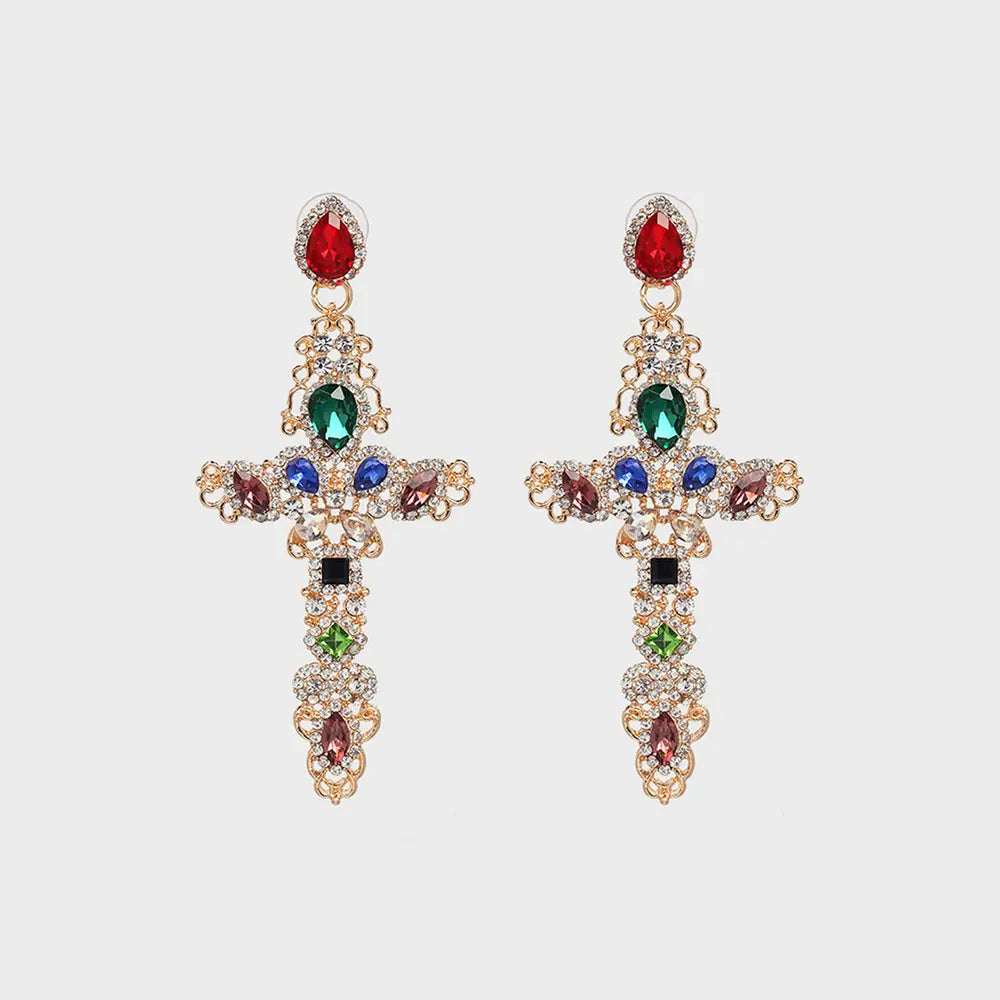 Rhinestone Alloy Cross Earrings