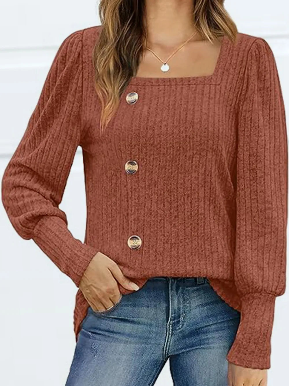 Decorative Button Square Neck Top