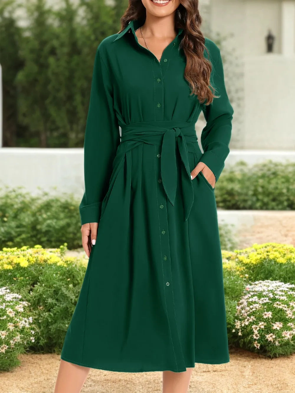 Tie Waist Long Sleeve Dress