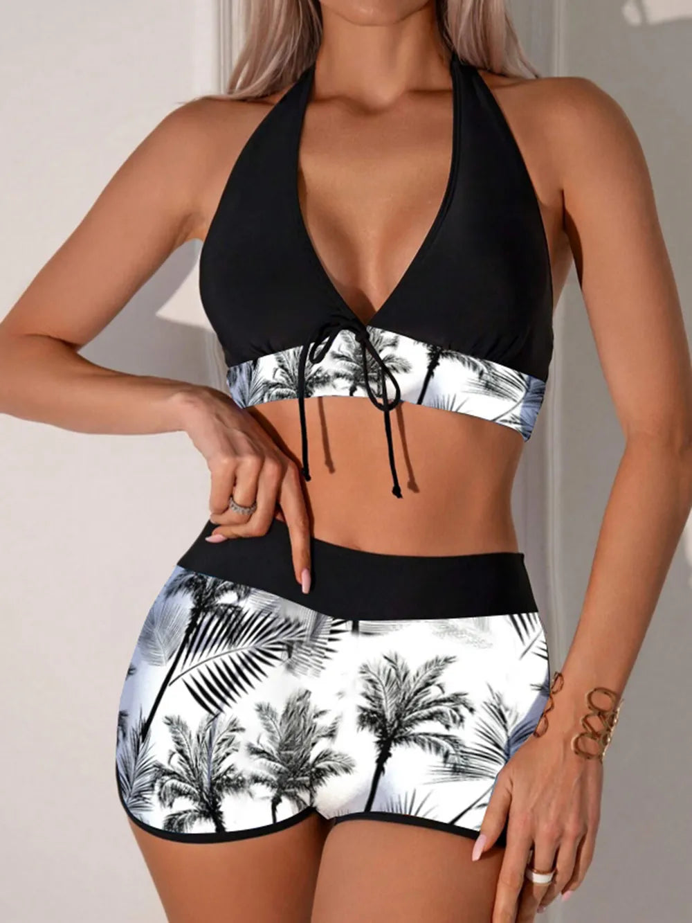 Printed Halter Neck Two-Piece Swim Set