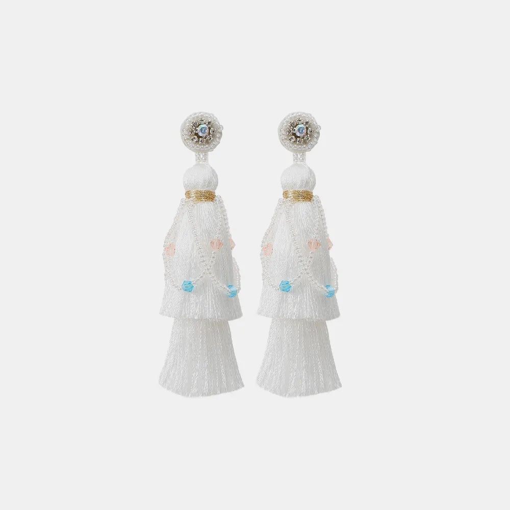 Layered Rice Bead Tassel Earrings