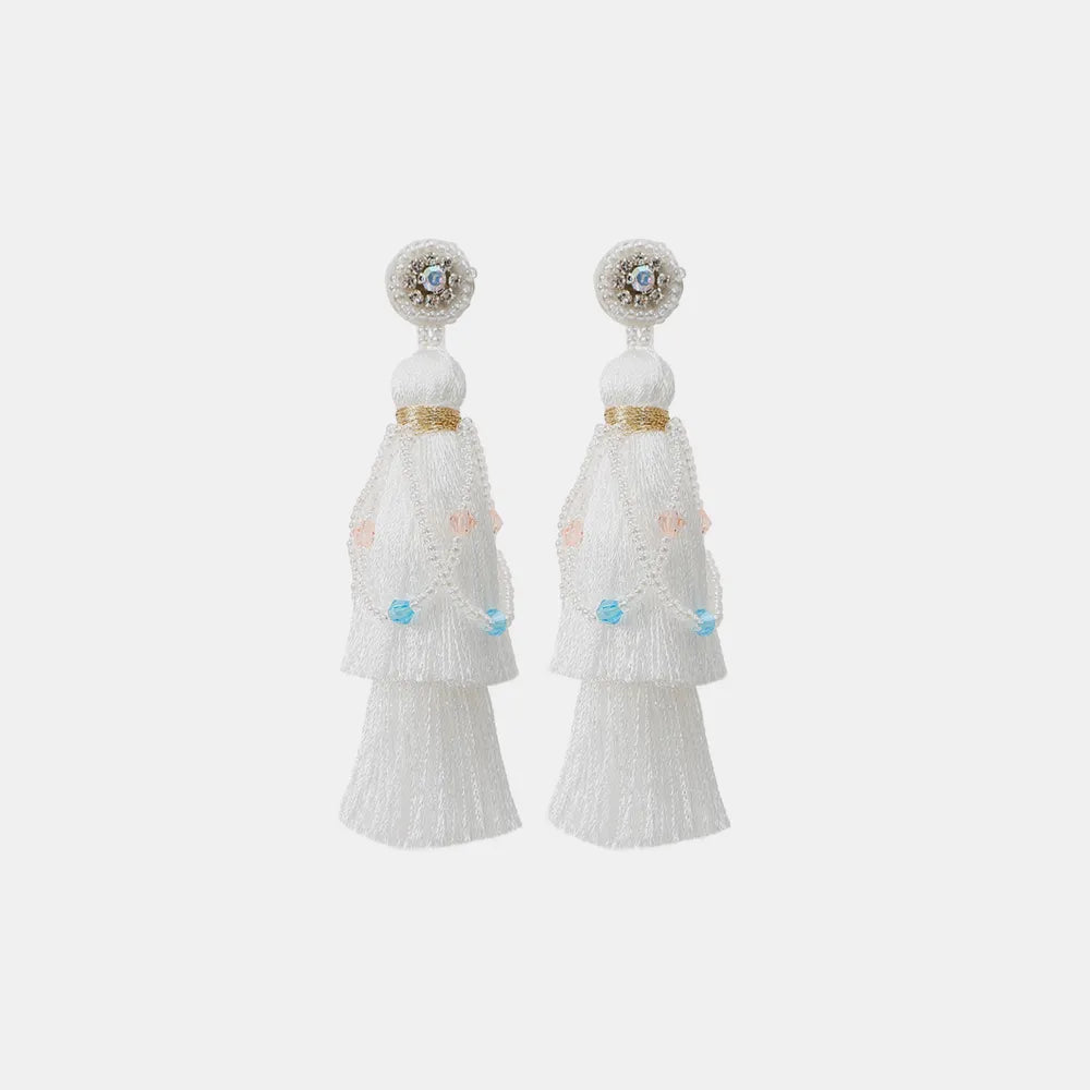Layered Rice Bead Tassel Earrings