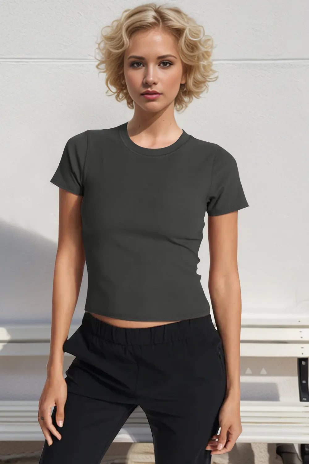 Basic Full Size Lyocell Short Sleeve Cropped T-Shirt with Bra Pads