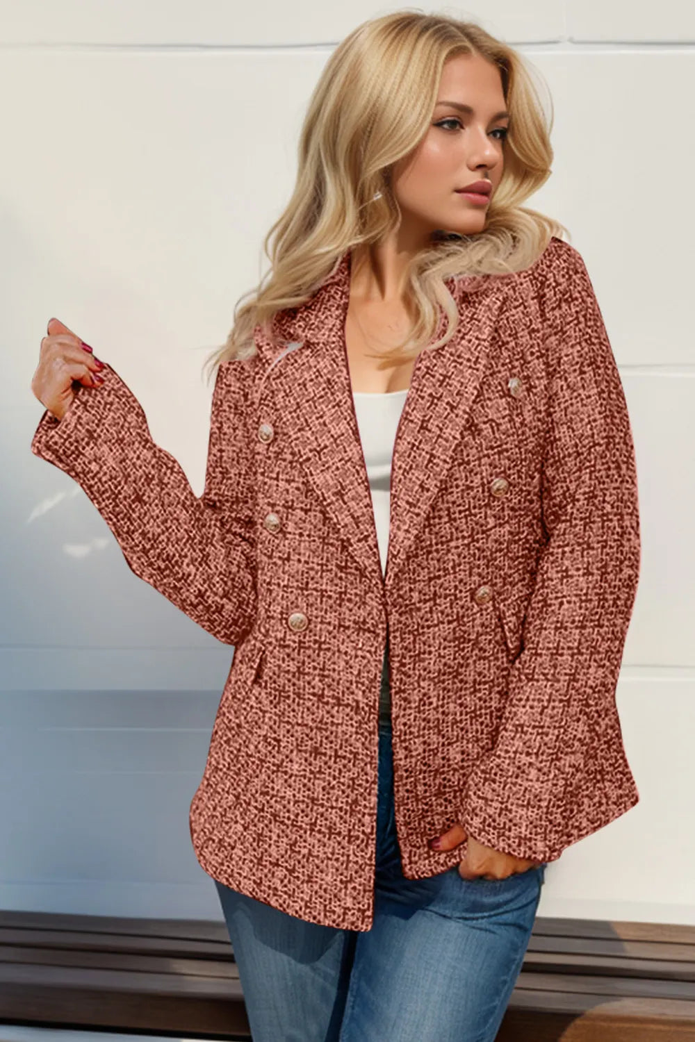 Double Take Full Size Long Sleeve Tweed Blazer