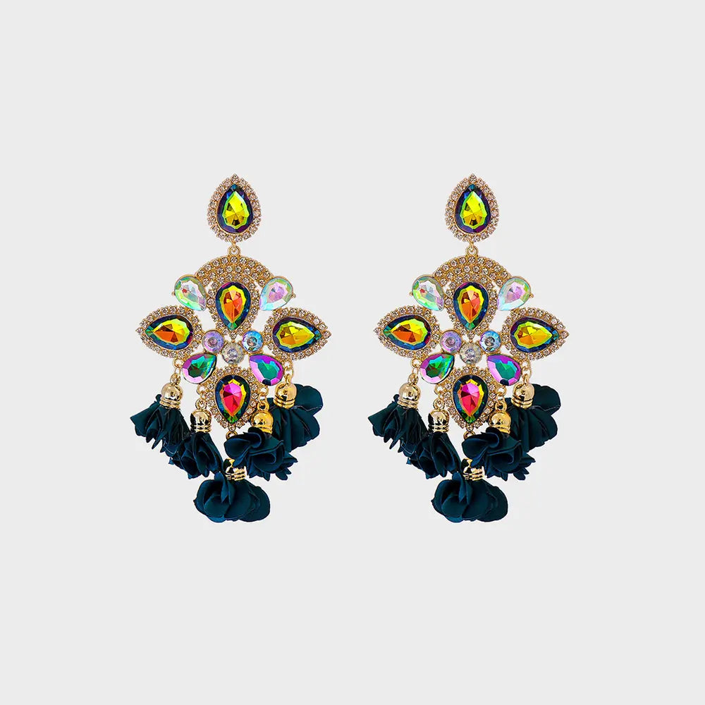 Flower Shape Rhinestone Alloy Dangle Earrings