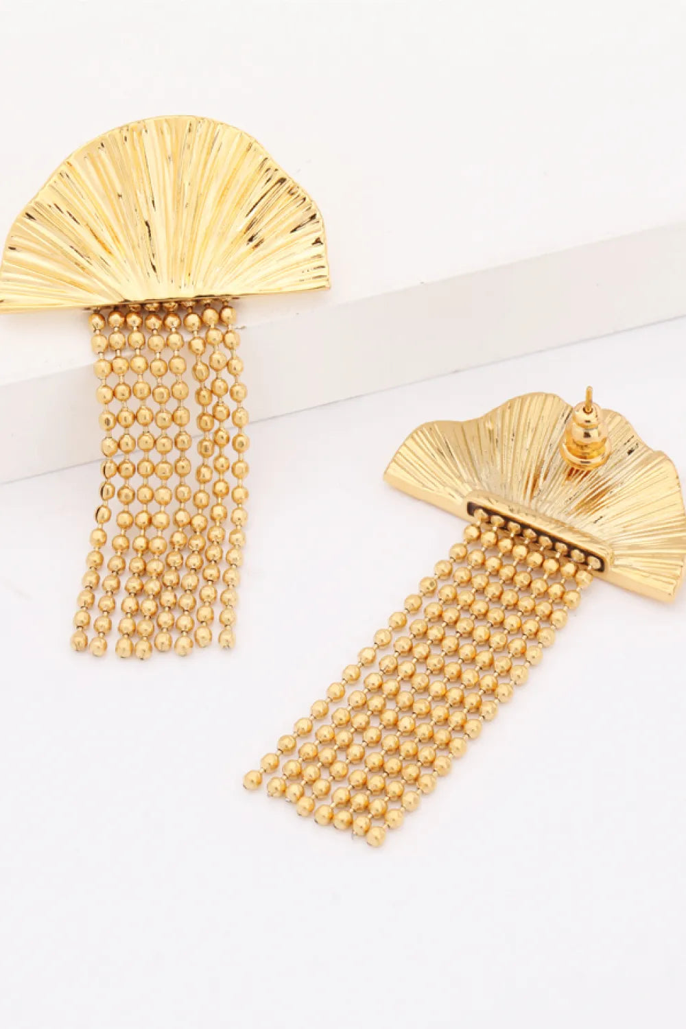 18K Gold Plated Fan Fringe Dangle Earrings