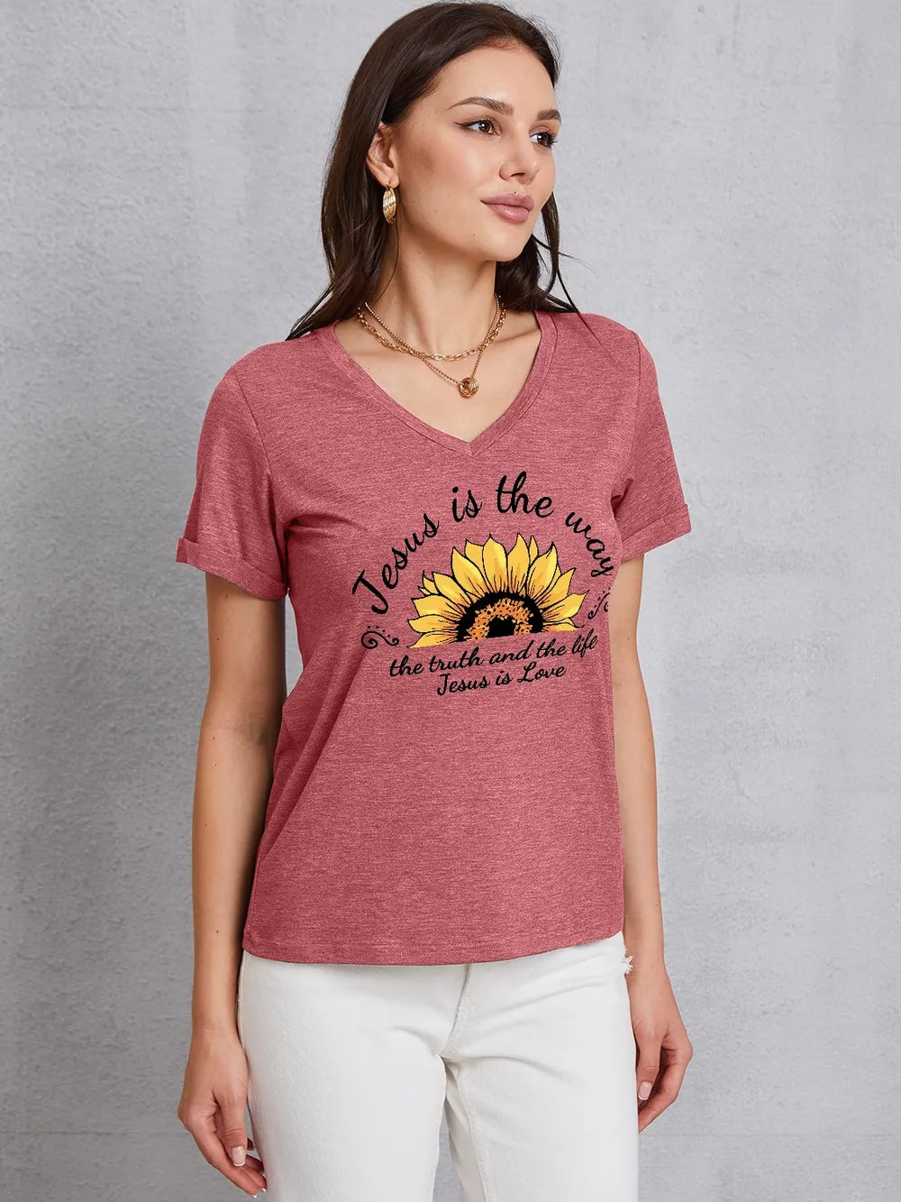 Sunflower V-Neck Short Sleeve T-Shirt