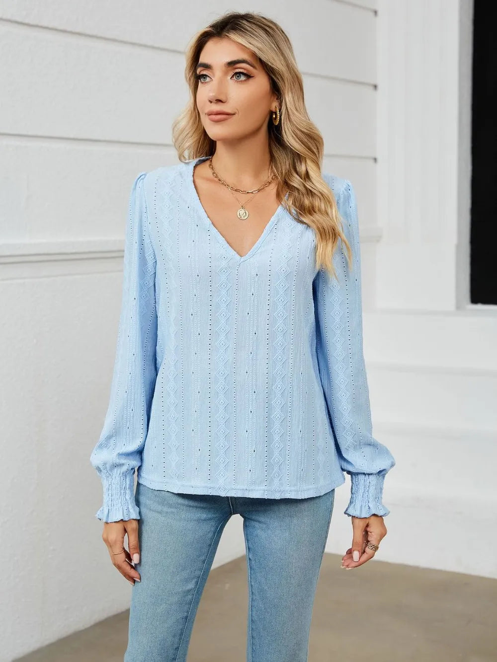 V-Neck Puff Sleeve Blouse