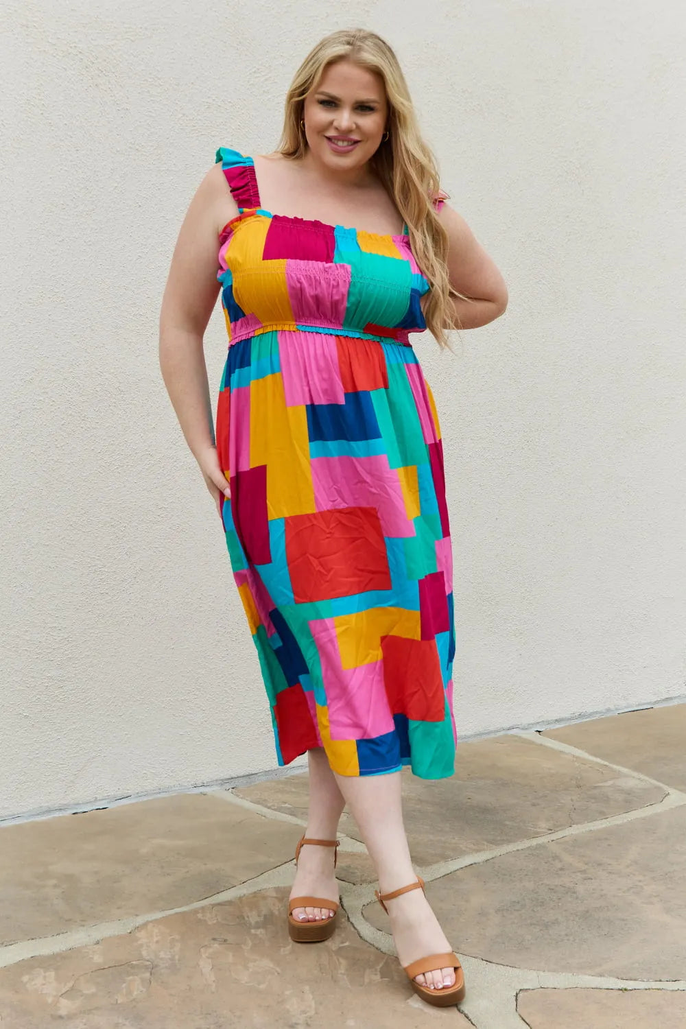 And The Why Multicolored Square Print Summer Dress