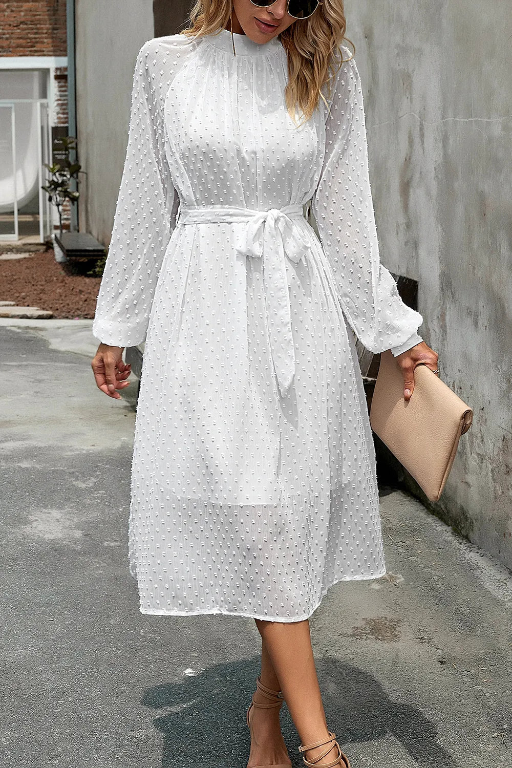 Swiss Dot Tie Waist Dress