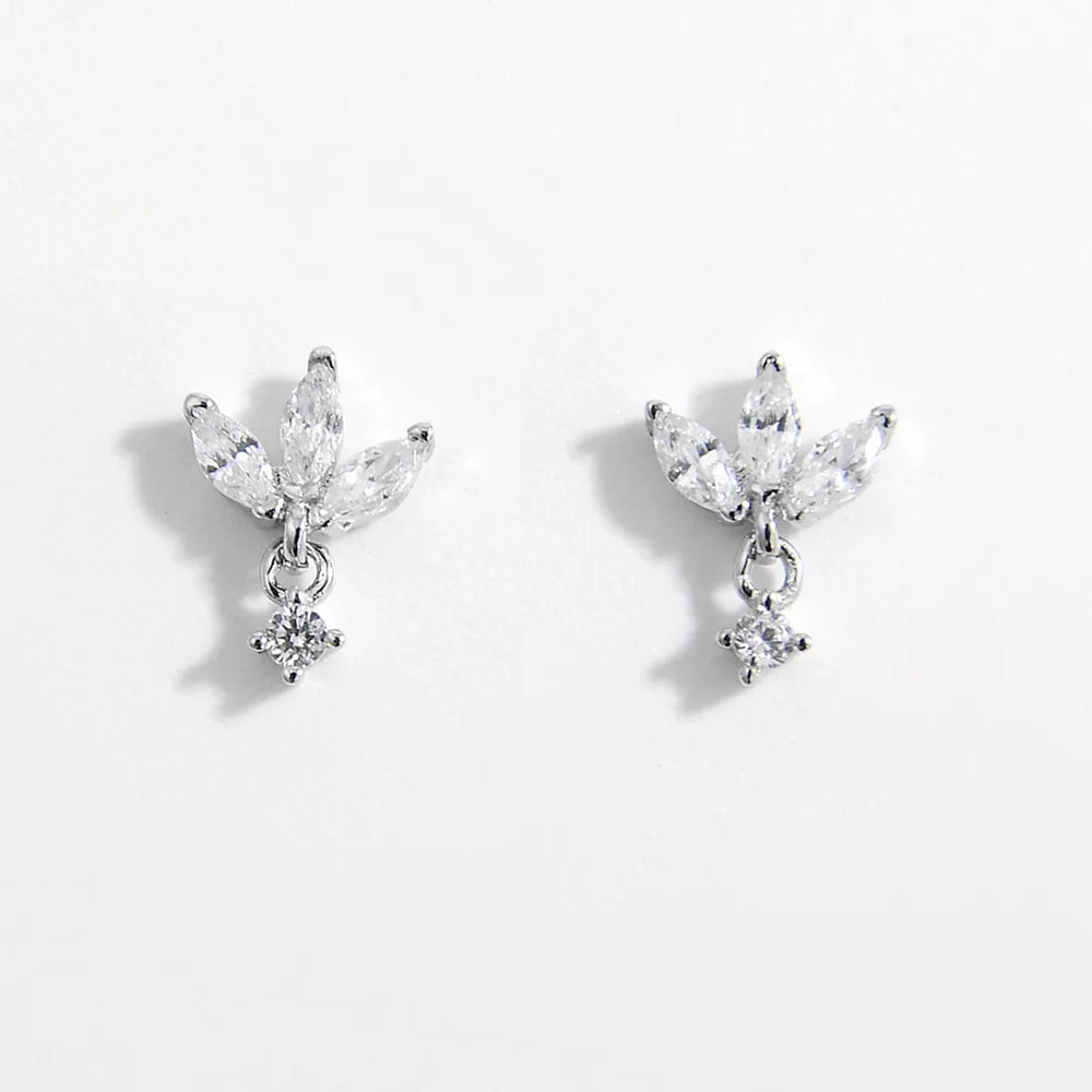 Inlaid Zircon 925 Sterling Silver Geometric Stud Earrings