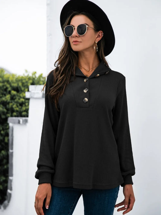 Half Button Long Sleeve T-Shirt