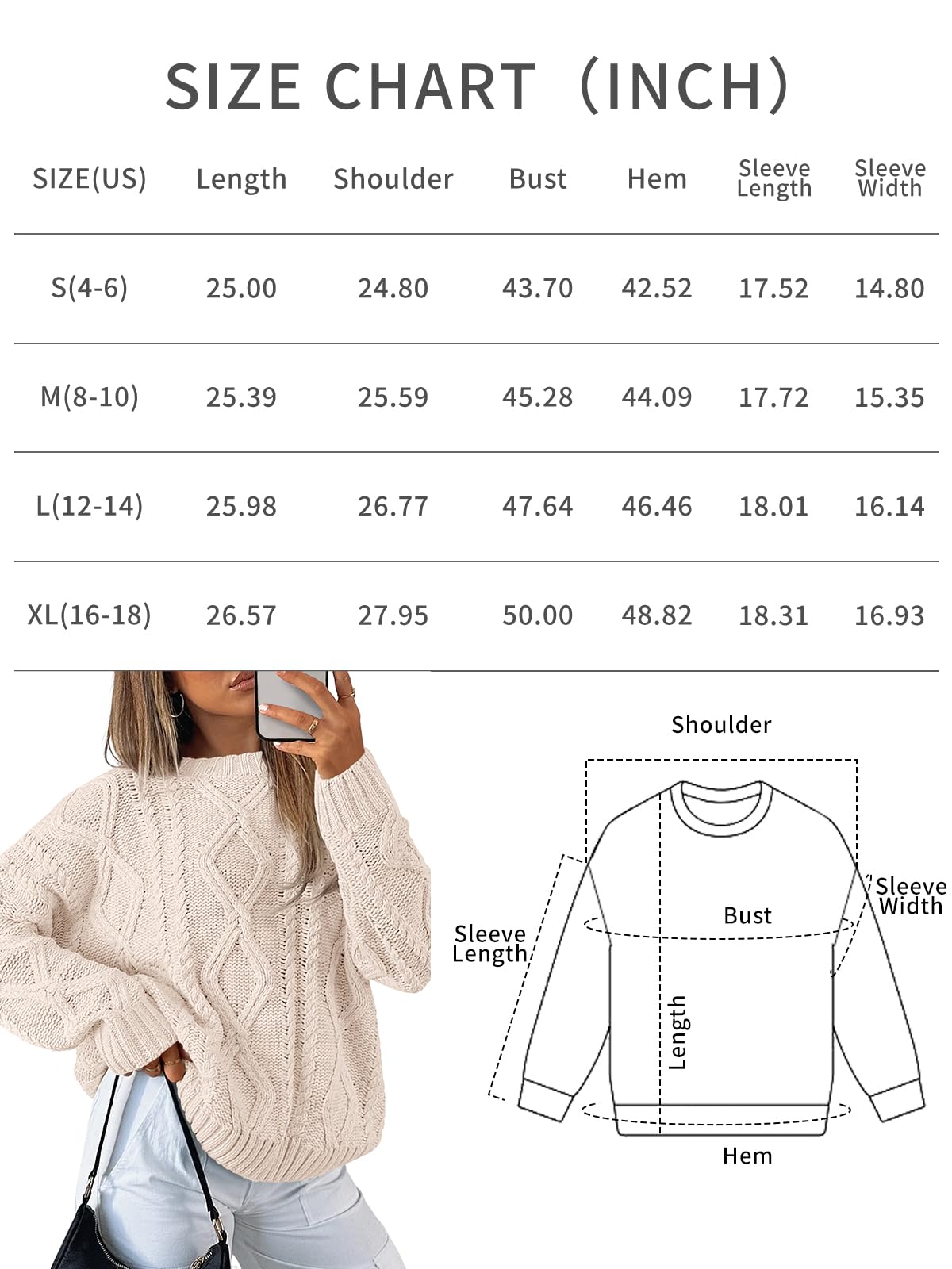 Trendy Queen Oversized Sweaters Womens Plus Size 2024 Fall Fashion Outfits Cable Knit Crewneck Pullover Cute Chunky Long Tunic Top Winter Old Money Clothes with Leggings Cream