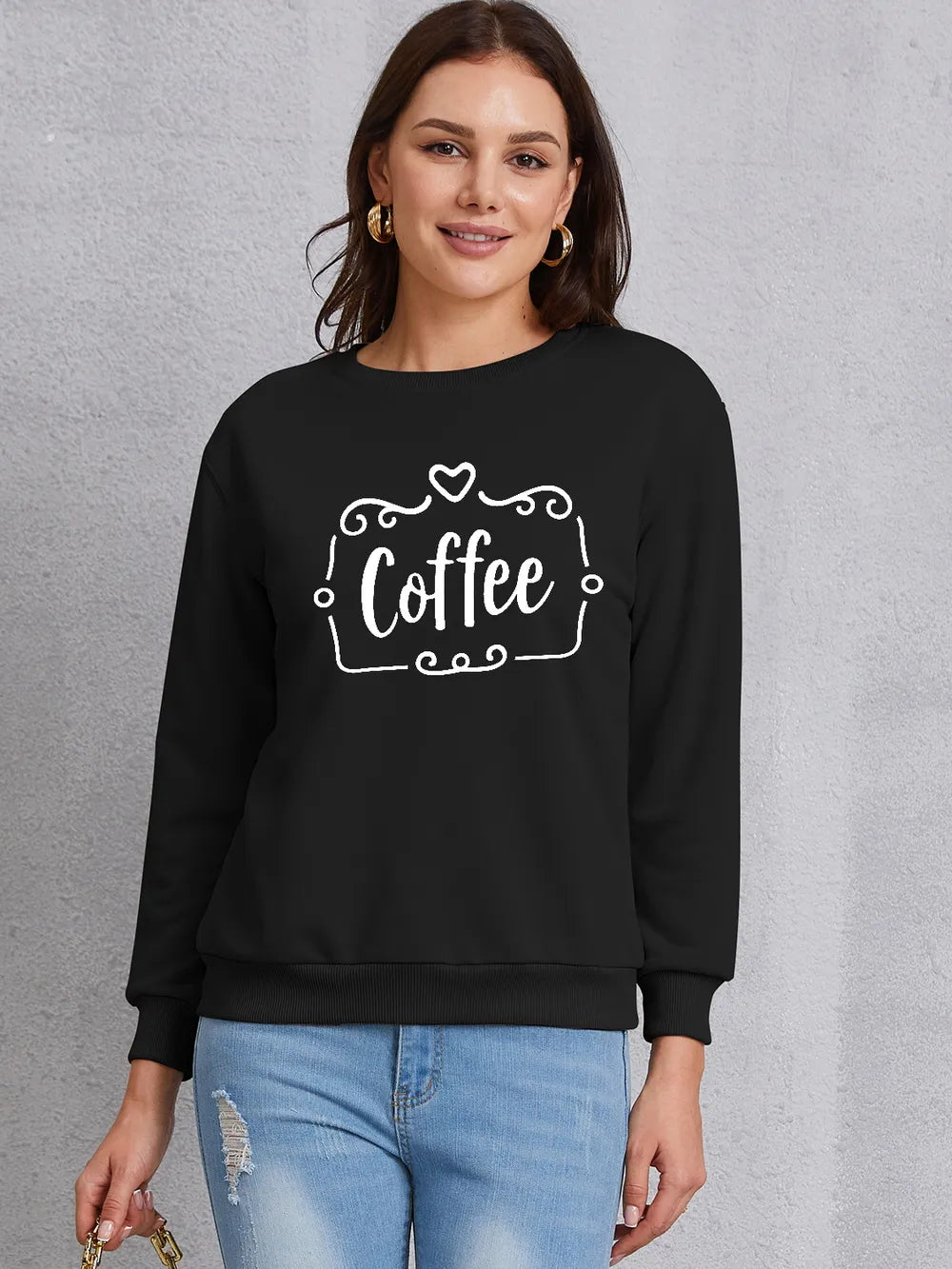 COFFEE Round Neck Dropped Shoulder Sweatshirt