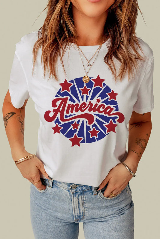 AMERICA Star Graphic Round Neck Tee