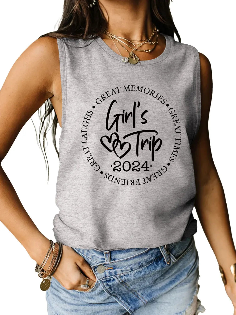 Letter Graphic Round Neck Tank