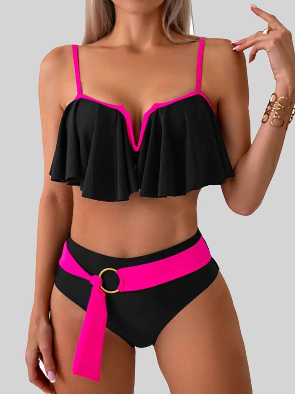 Spaghetti Strap Notched Bikini Set