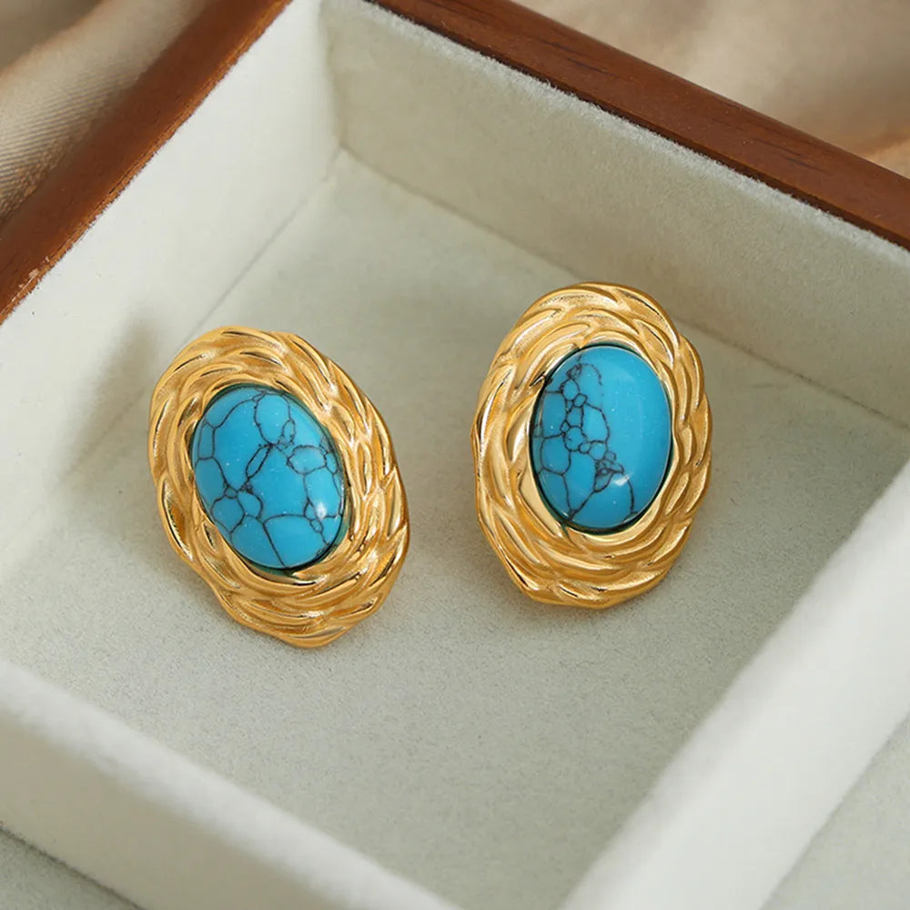 18K Gold-Plated Natural Stone Earrings