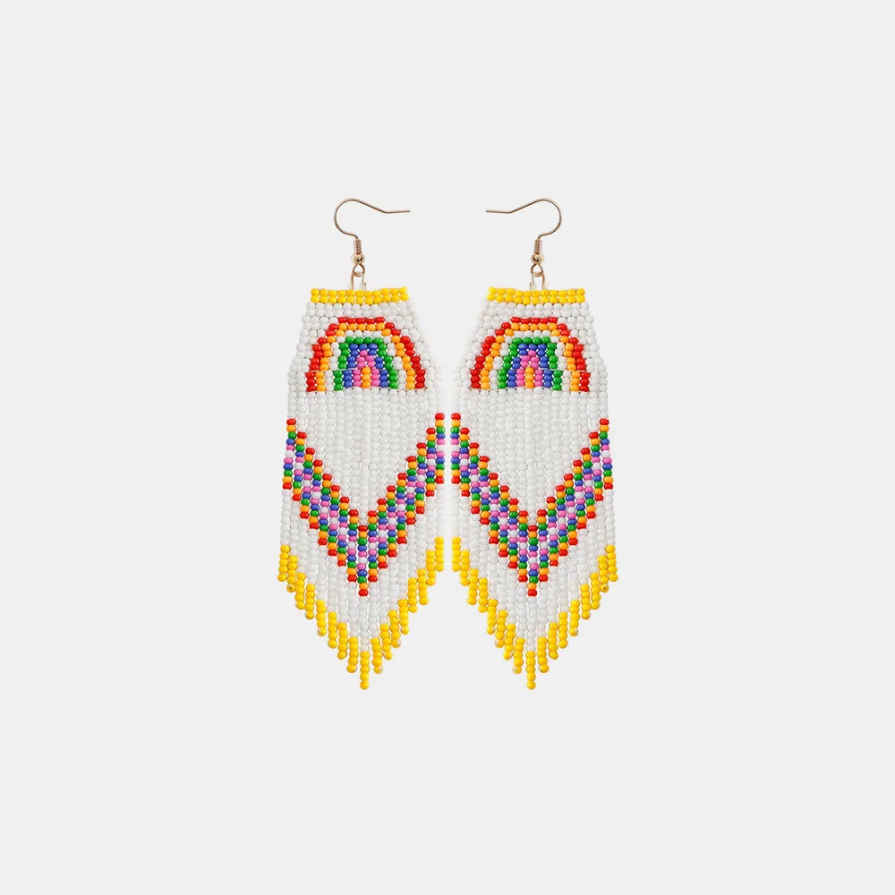 Rainbow Rice Bead Dangle Earrings