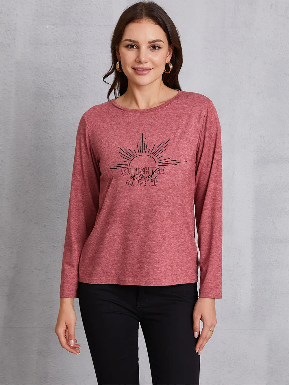 SUNSHINE COFFE Round Neck Long Sleeve T-Shirt