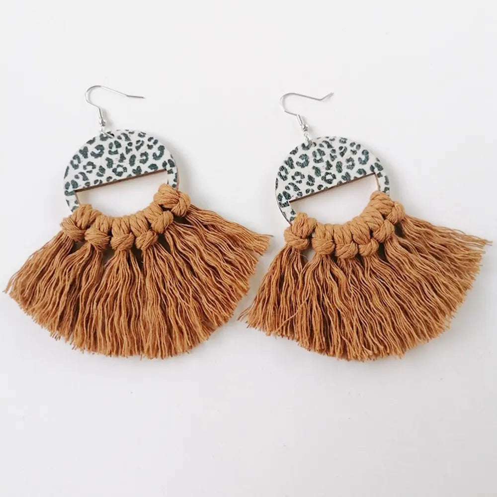 Tassel Detail Leopard Drop Earrings