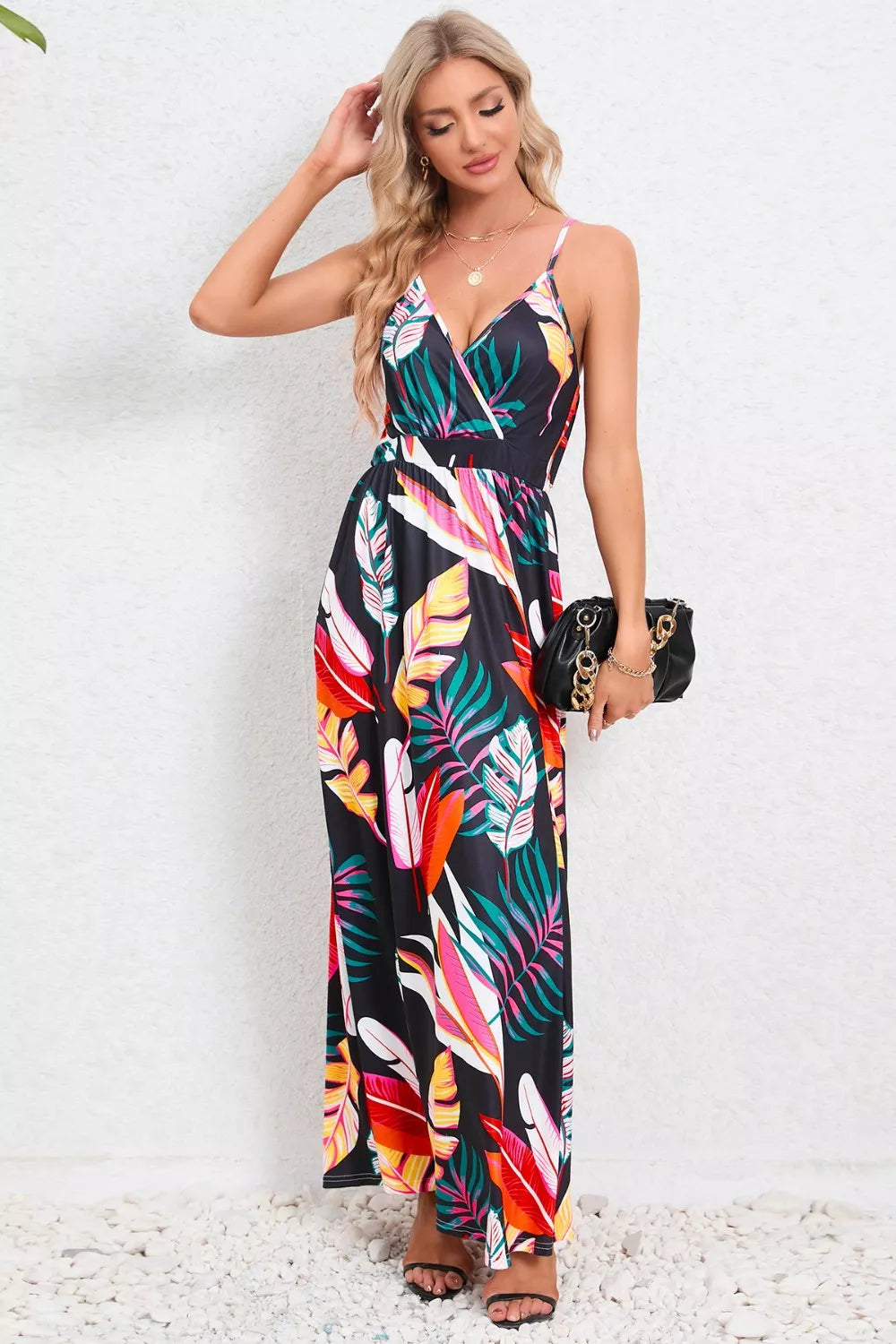 Printed Surplice Maxi Cami Dress