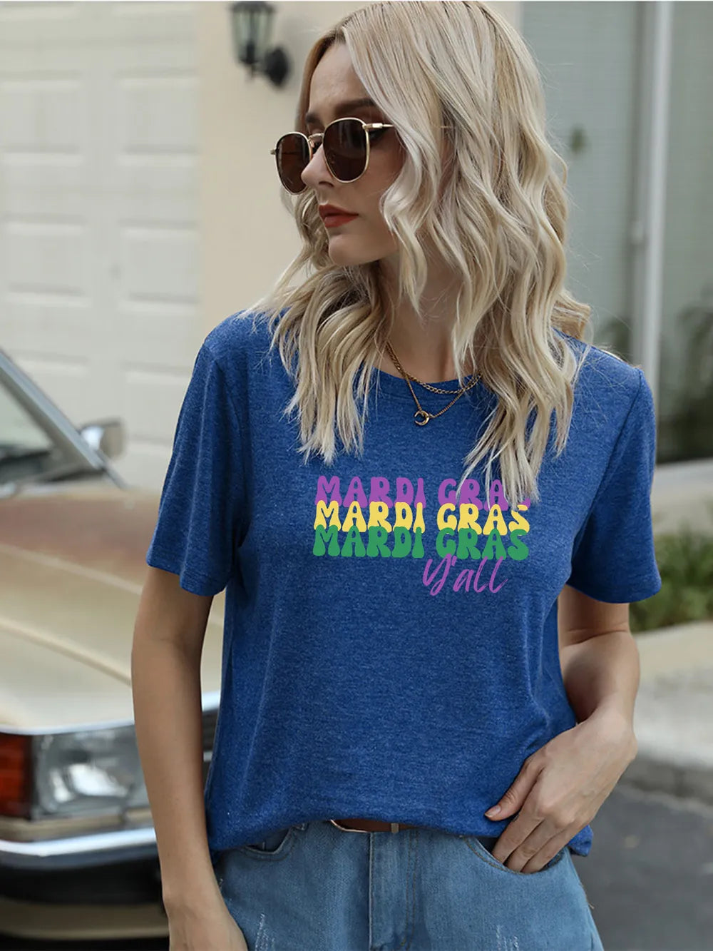 Full Size MARDI GRAS Y'ALL Round Neck T-Shirt