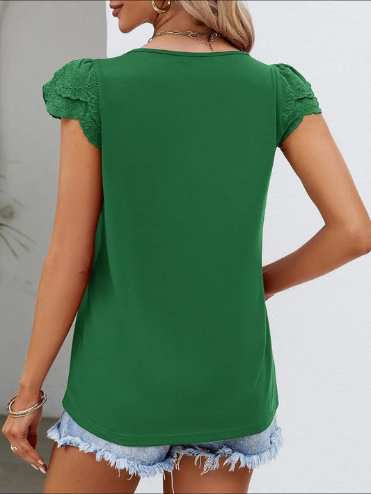 Ruffled Square Neck Cap Sleeve Blouse