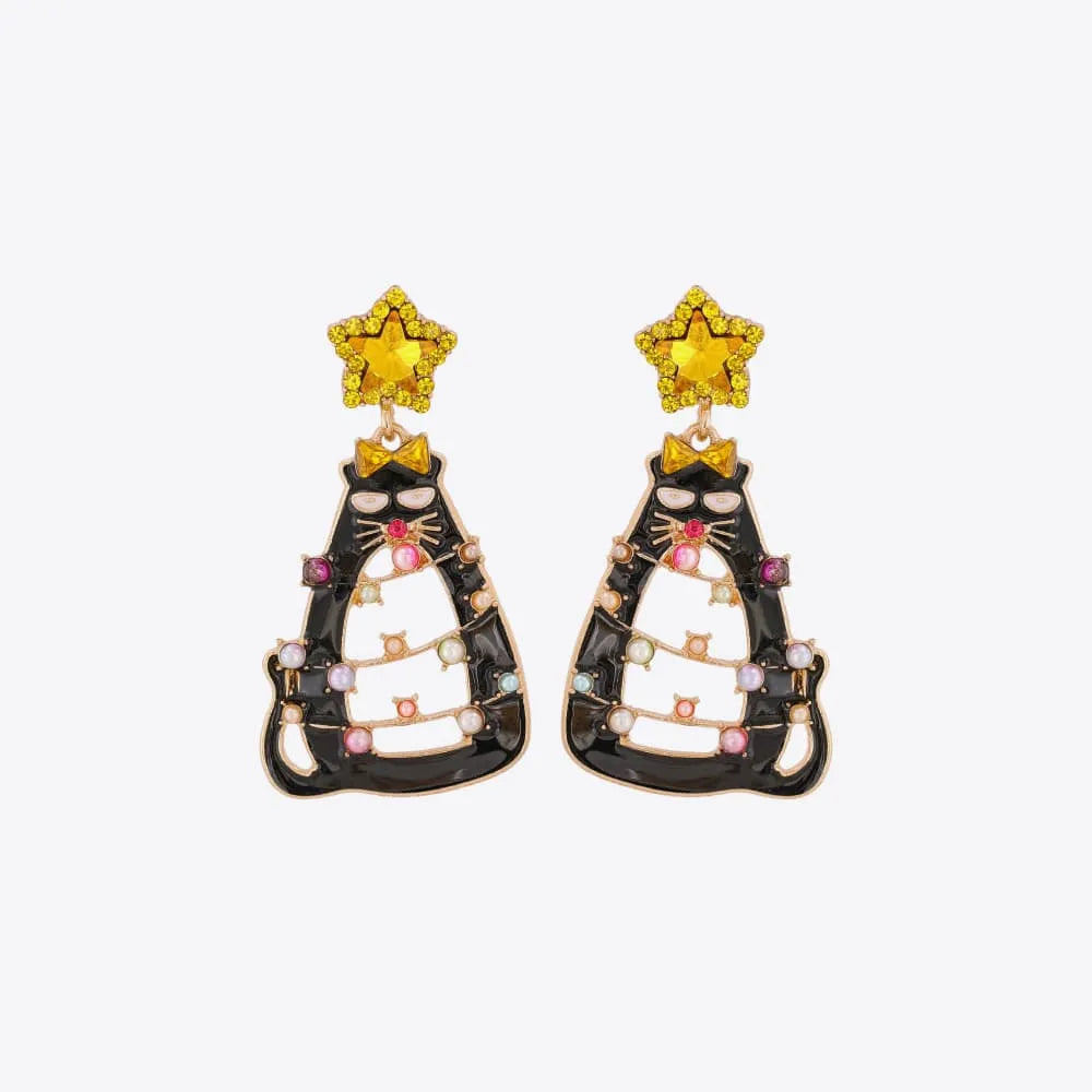 Rhinestone Alloy Cat Earrings