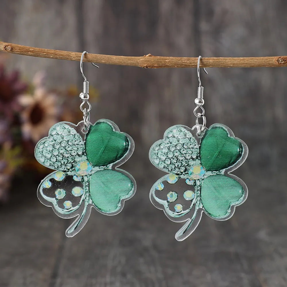 Lucky Clover Acrylic Dangle Earrings