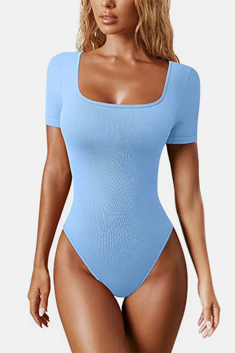 Square Neck Short Sleeve Active Bodysuit