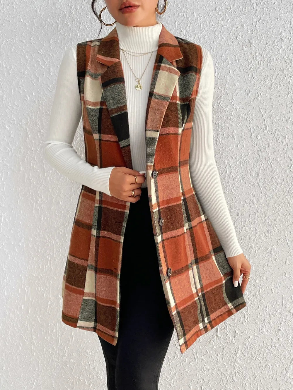 Plaid Button Up Vest Coat