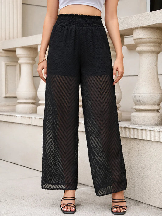 Smocked Waist Wide Leg Pants