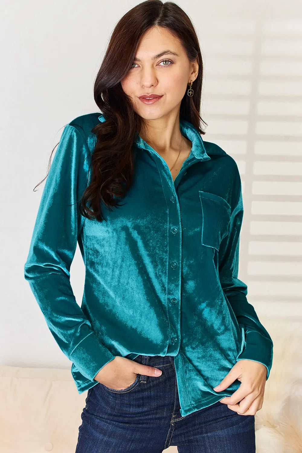 Pocketed Button Up Long Sleeve Shirt