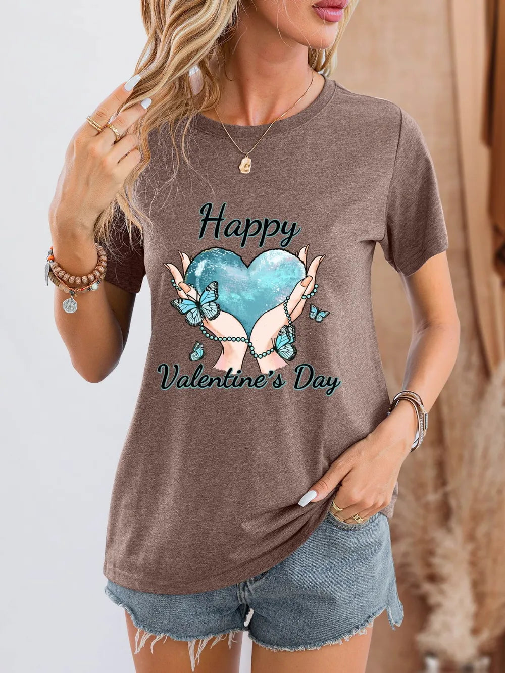 HAPPY VALENTINE'S DAY Round Neck Short Sleeve T-Shirt