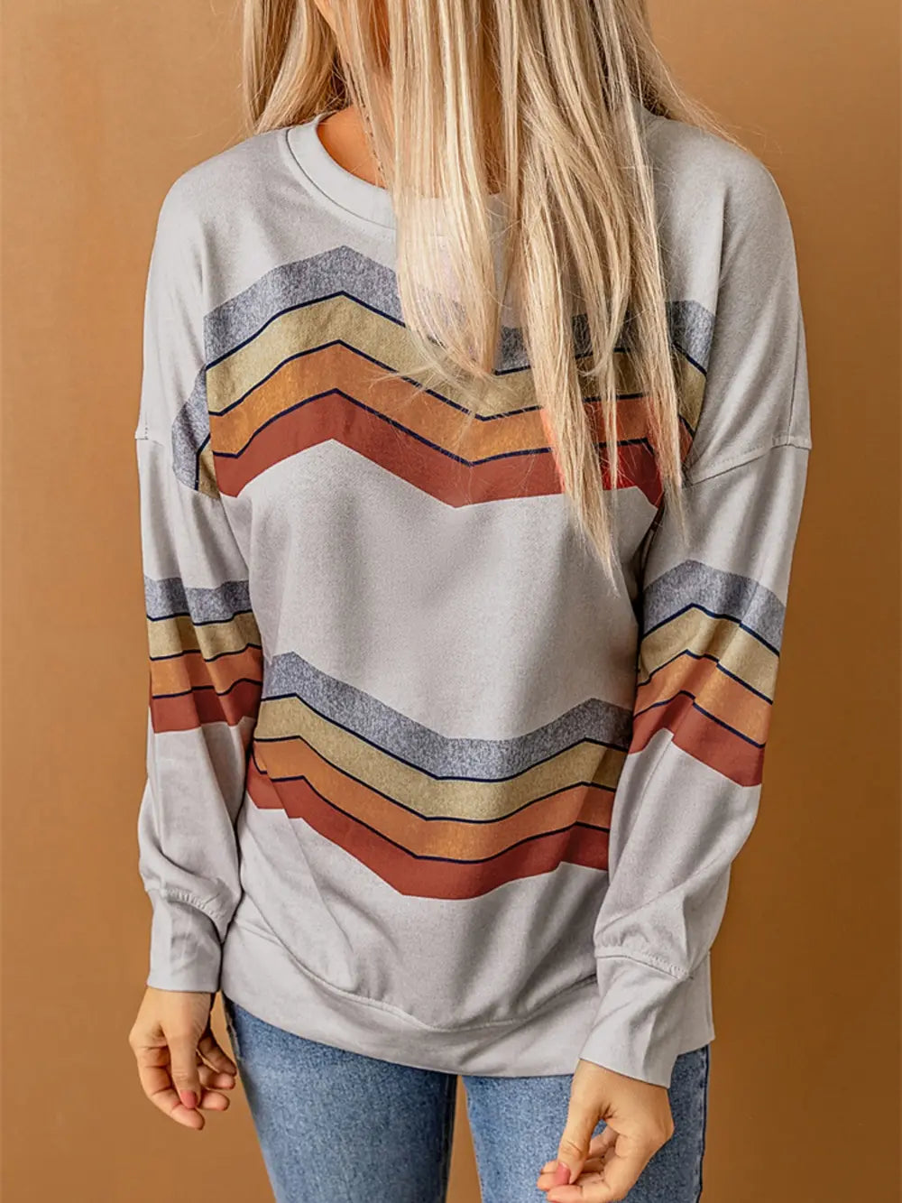 Striped Dropped Shoulder Slit Sweatshirt