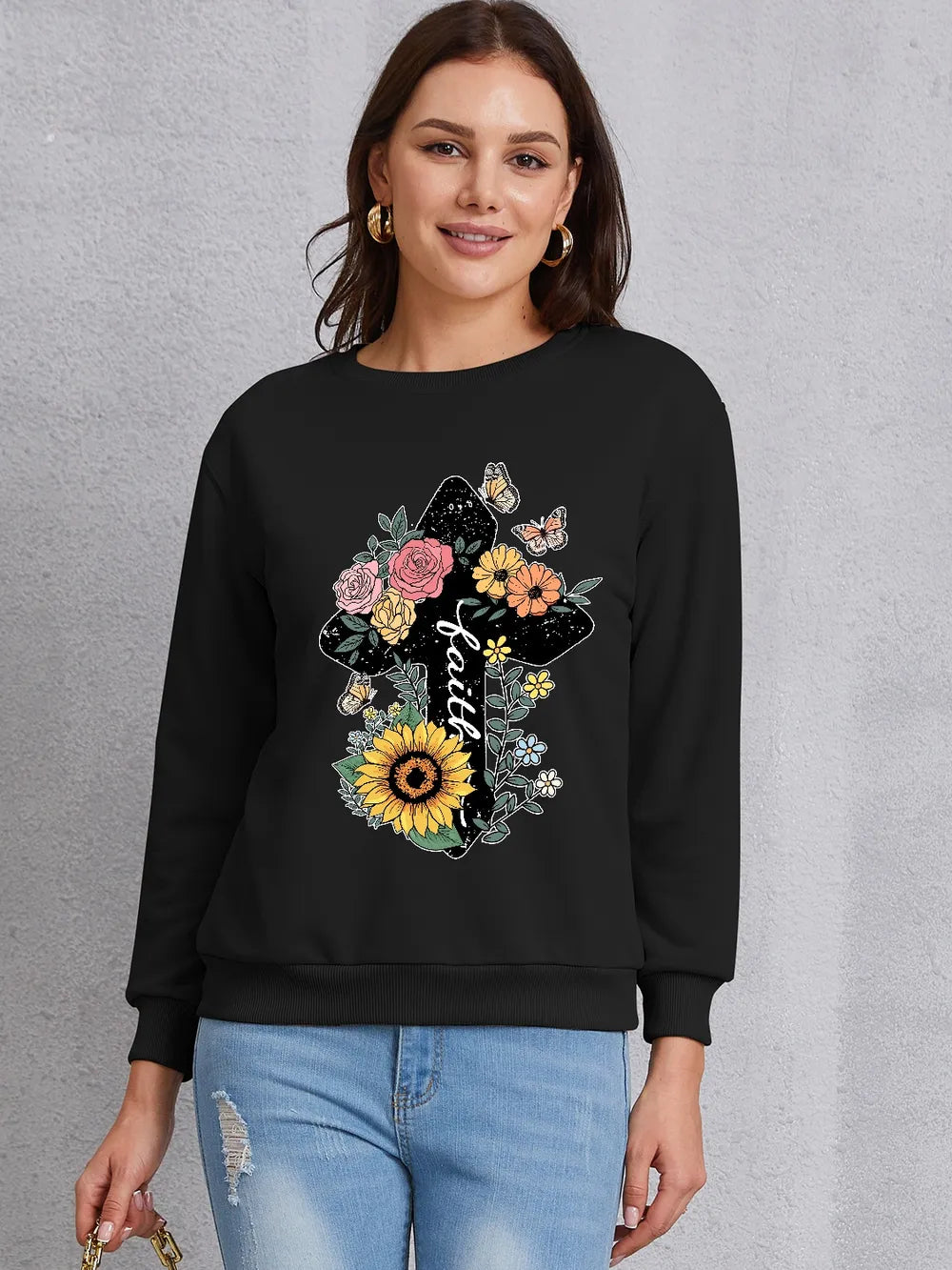 Graphic Round Neck Dropped Shoulder Sweatshirt