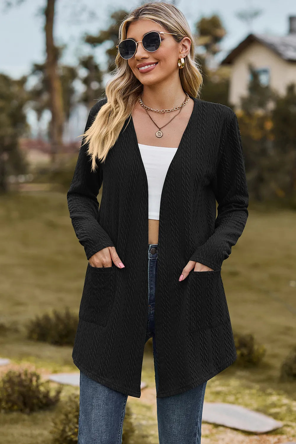 Open Front Long Sleeve Cardigan